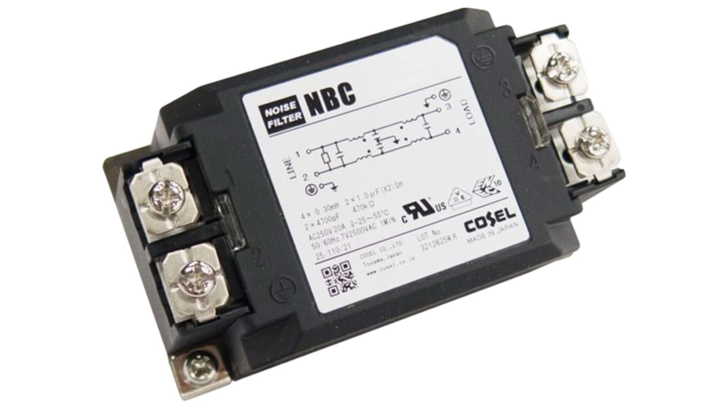 Cosel, NBC 30A 250 V ac/dc 150 kHz → 1MHz, DIN Rail RFI Filter, Screw, Single Phase