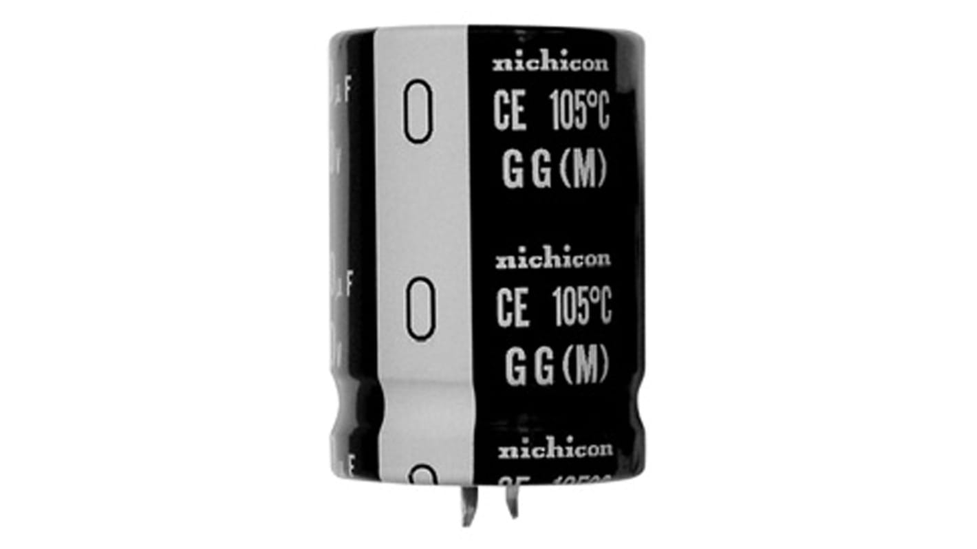 Condensador electrolítico Nichicon serie GG, 220μF, ±20%, 450V dc, mont. pasante, 25 (Dia.) x 35mm, paso 10mm