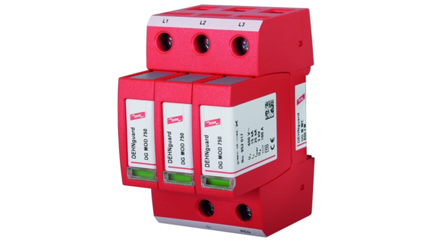 Dehn, DG Modular Surge Protector 600 V Maximum Voltage Rating 15kA Maximum Surge Current Type 2 Arrester