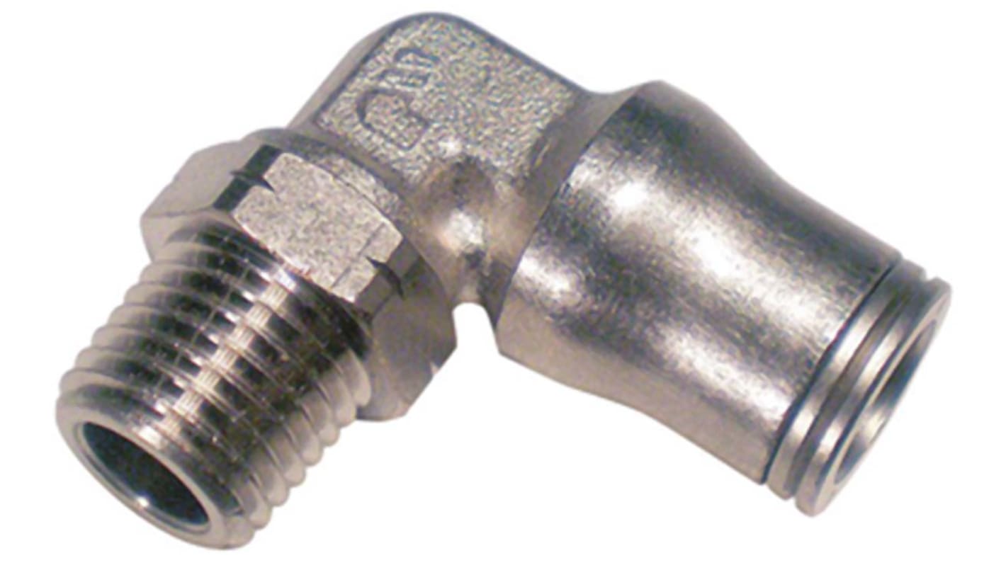 Legris LF3600 Series Elbow Threaded Adaptor, R 3/8 Male to Push In 12 mm, Threaded-to-Tube Connection Style