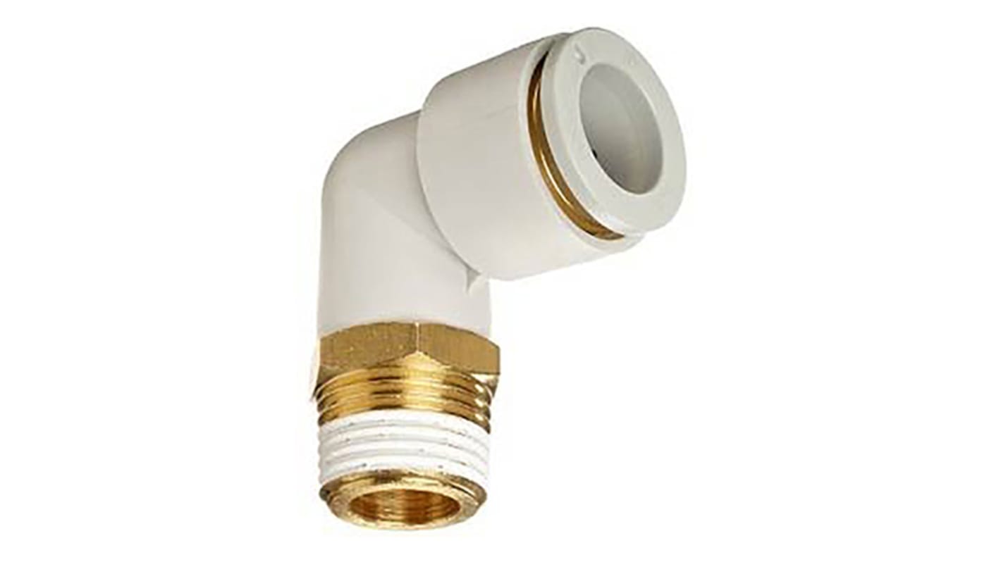 Adaptateur fileté coudé SMC KQ2 vers Enfichable, 8 mm R 3/8 Mâle