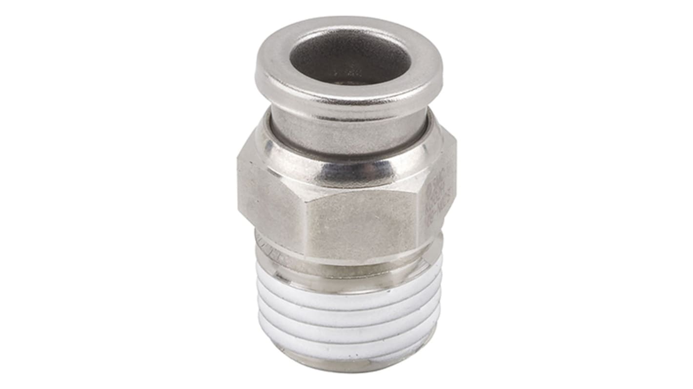 SMC KQG2 Series Straight Threaded Adaptor, NPT 1/4 Male to Push In 3/8 in, Threaded-to-Tube Connection Style