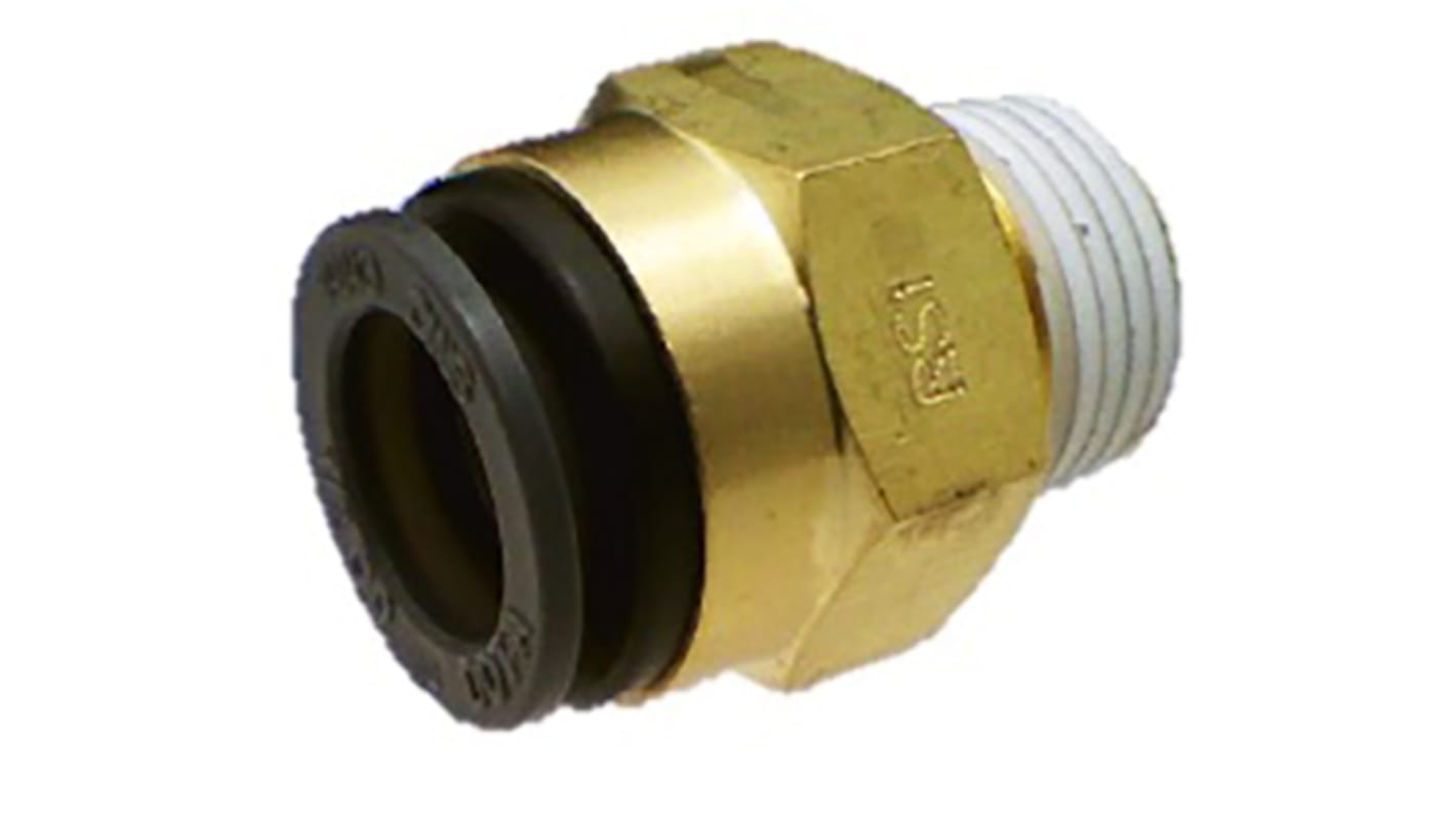 SMC KV2 Series Straight Threaded Adaptor, NPT 1/4 Male to Push In 3/8 in, Threaded-to-Tube Connection Style