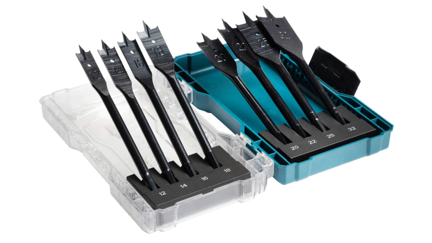 Makita 8-Piece Flat Wood Drill Bit Set for Wood, 32mm Max, 12mm Min