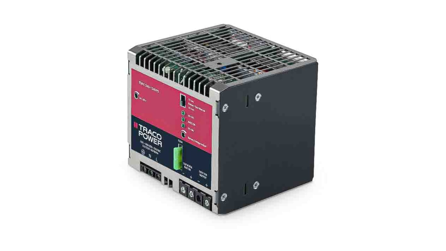 TRACOPOWER TSPC-UPS Switched Mode DIN Rail Power Supply, 85 → 264V ac ac Input, 24V dc dc Output, 10A Output,