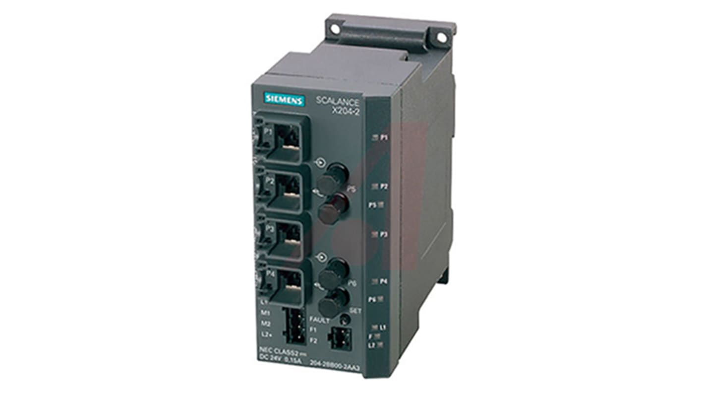 Siemens SCALANCE X204-2LD Series DIN Rail, Wall Ethernet Switch, 4 RJ45 Ports, 10/100Mbit/s Transmission, 24V dc