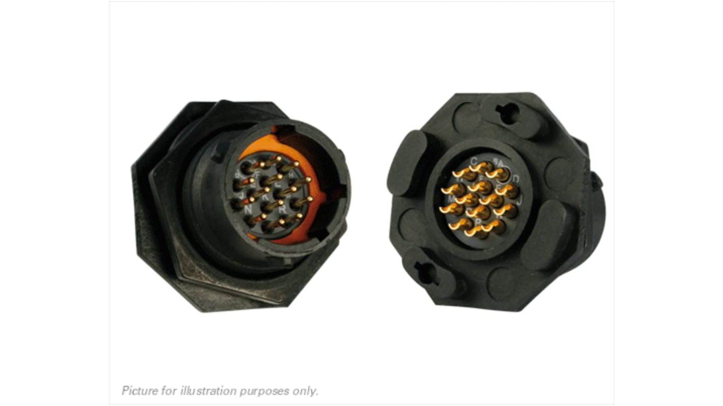 Souriau, UTS 14 Way Cable Mount MIL Spec Circular Connector Receptacle, Pin Contacts,Shell Size 12, Bayonet,