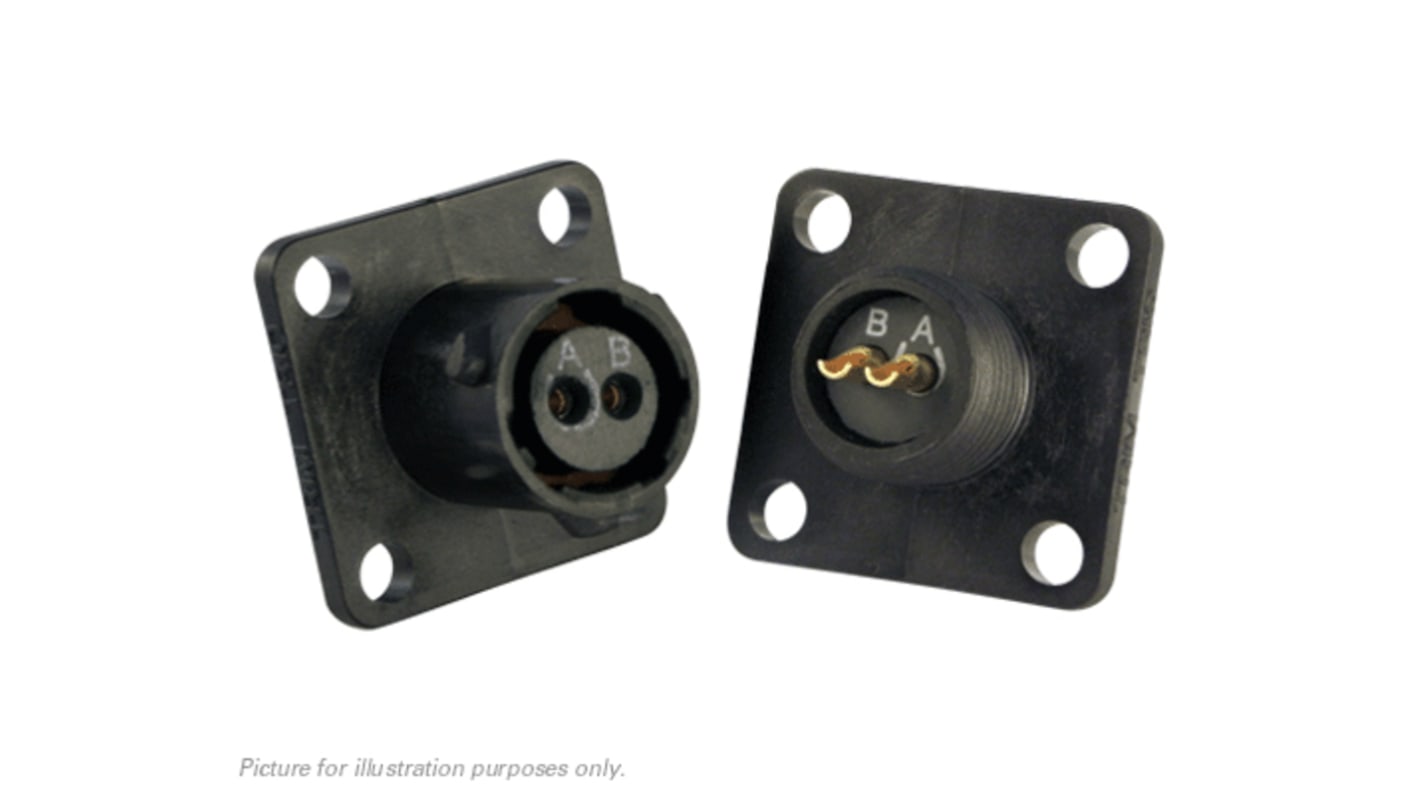 Conector circular MIL-DTL-26482 Souriau Hembra serie UTS de 2 vías hembra, tamaño 8, Montaje de Reborde, IP68, IP69K