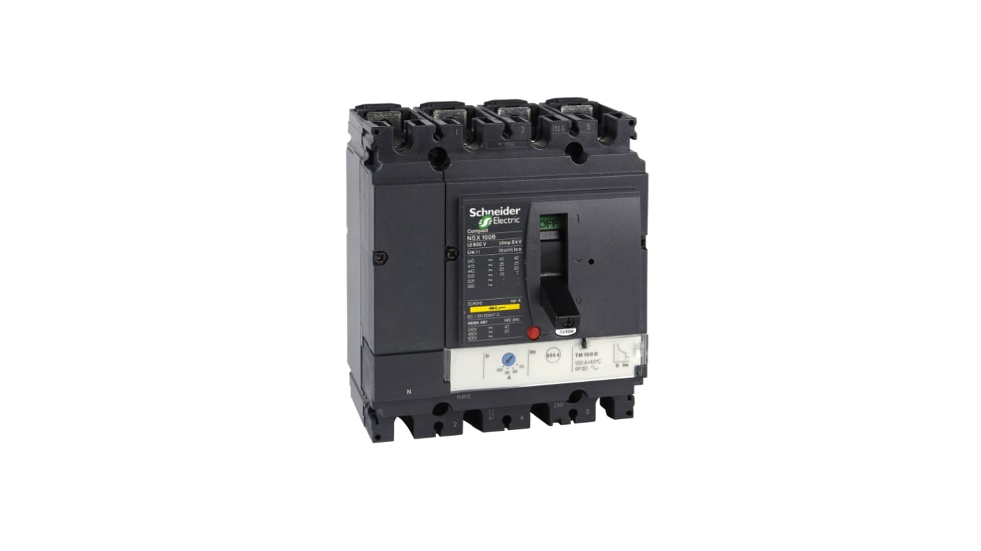 Schneider Electric, NSX Range MCCB 4P 100A, Breaking Capacity 100 kA, Fixed Mount