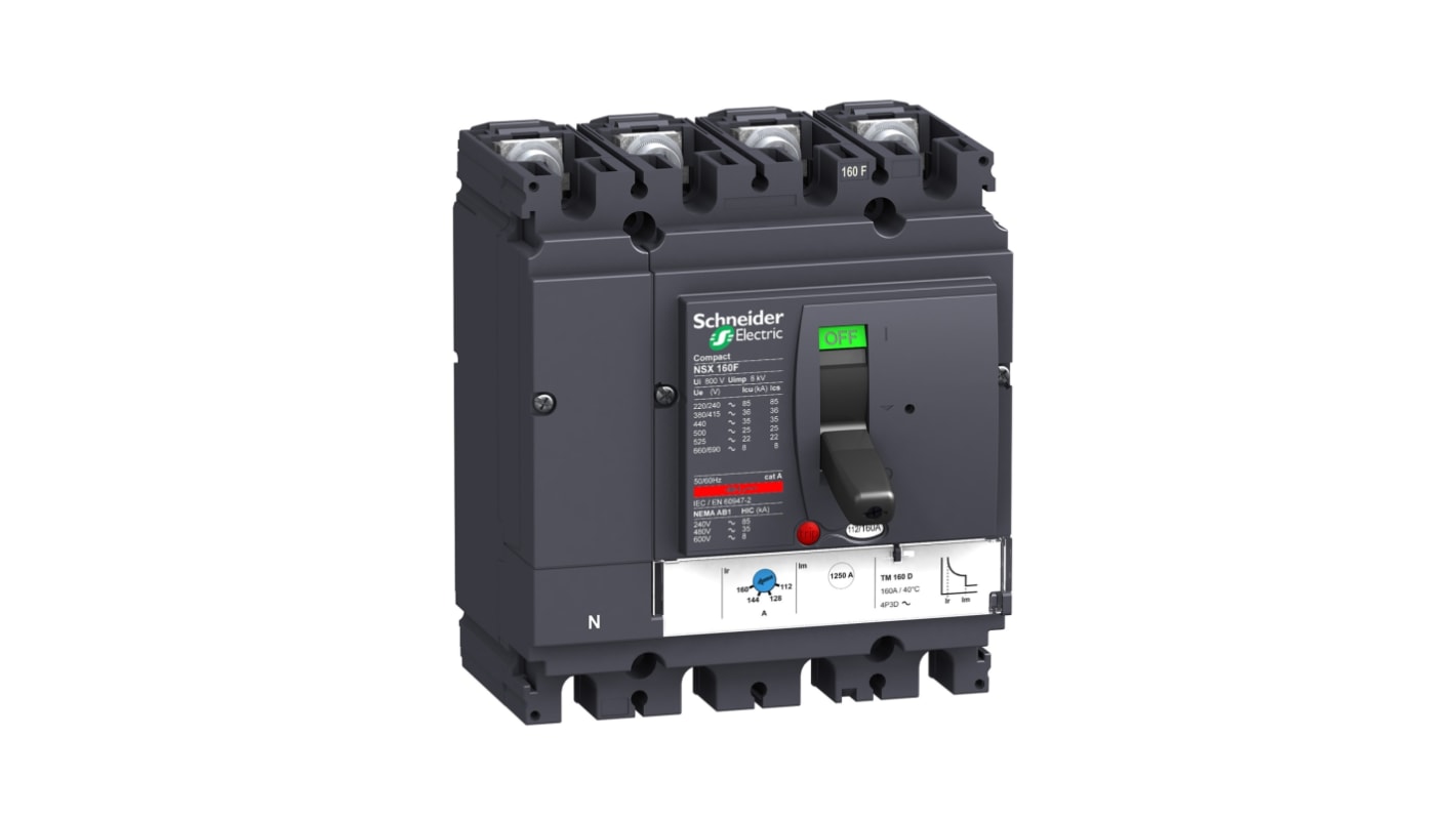 Schneider Electric LV4, Leistungsschalter MCCB 4-polig, 160A / Abschaltvermögen 85 kA 690V, Fest, L. 161mm