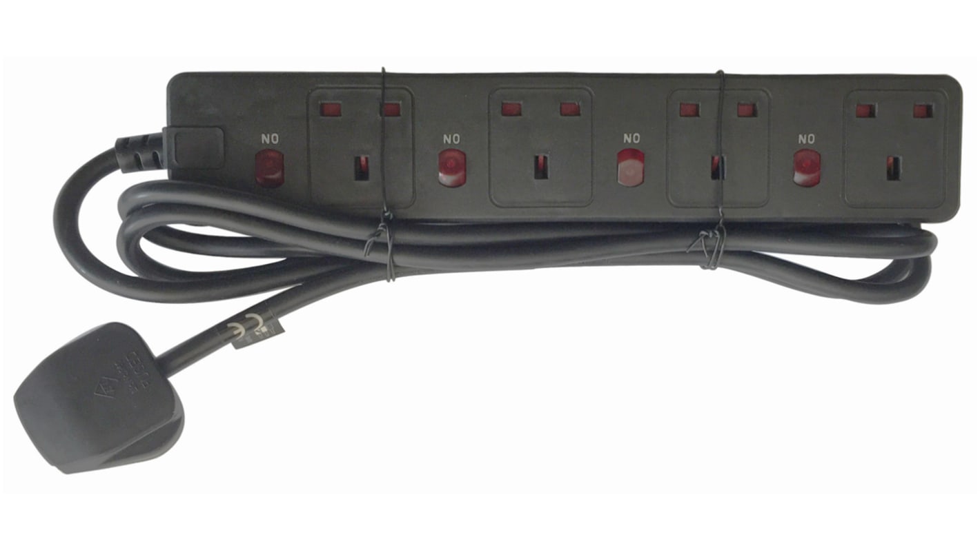 RS PRO Typ G – Britisch Steckdosenleiste mit Schalter, 4-fach, 5m Kabel, 250 V