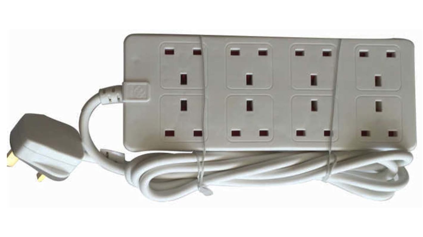 Type G - British 8 Gang Extension socket, 2m Cable, 250 V