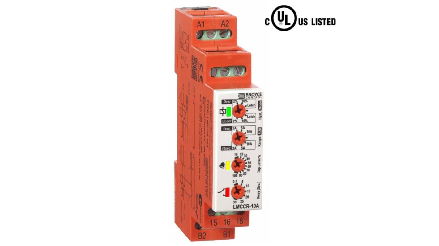 Relè di monitoraggio Corrente Broyce Control LMCCR-10A 24-230VAC/DC serie L, SPDT