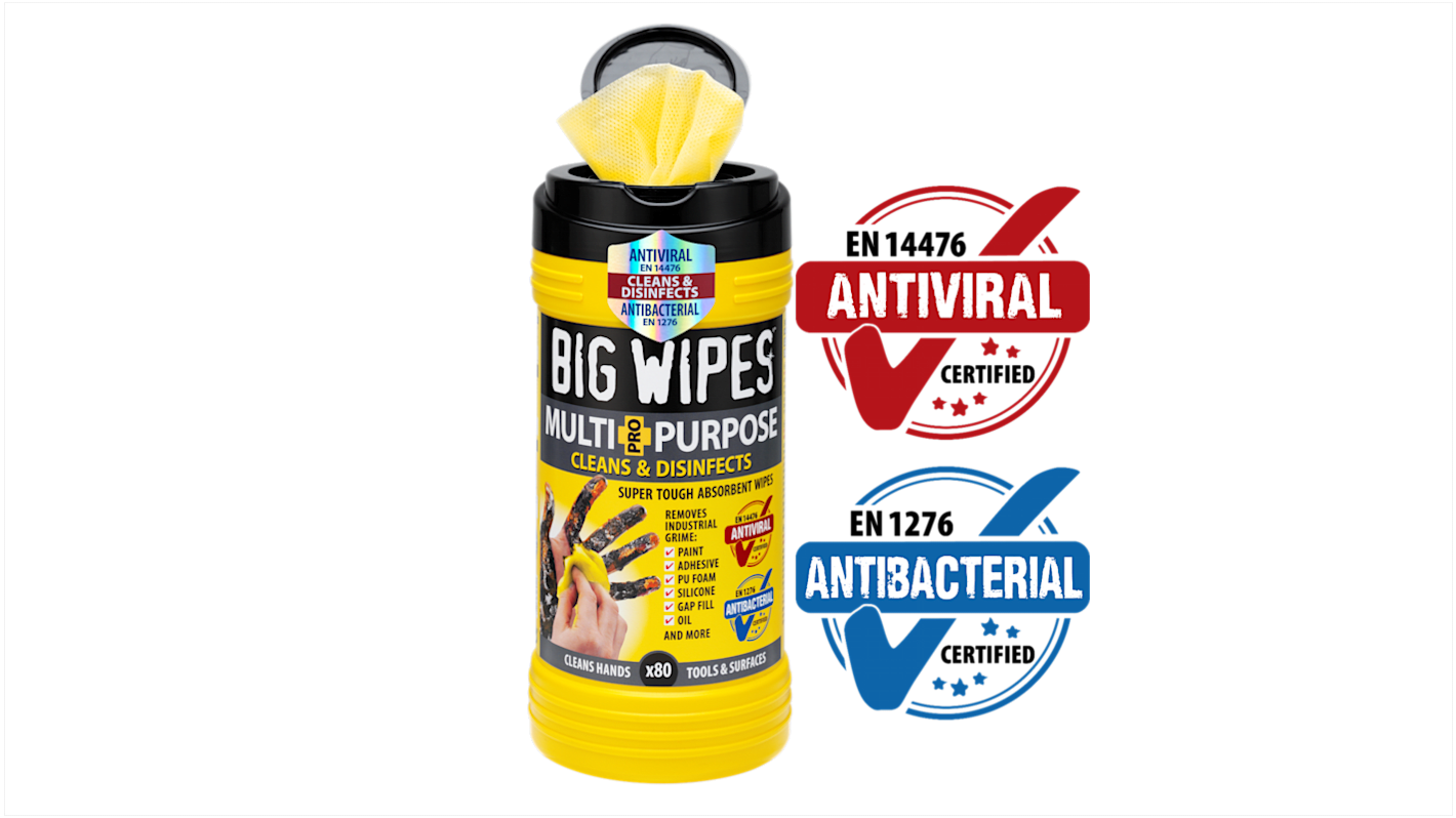 Big Wipes MULTI-PURPOSE PRO+ Desinfektionsmittel-Reinigungstücher, Gelb, 200 x 300mm, 80 Tücher pro Packung