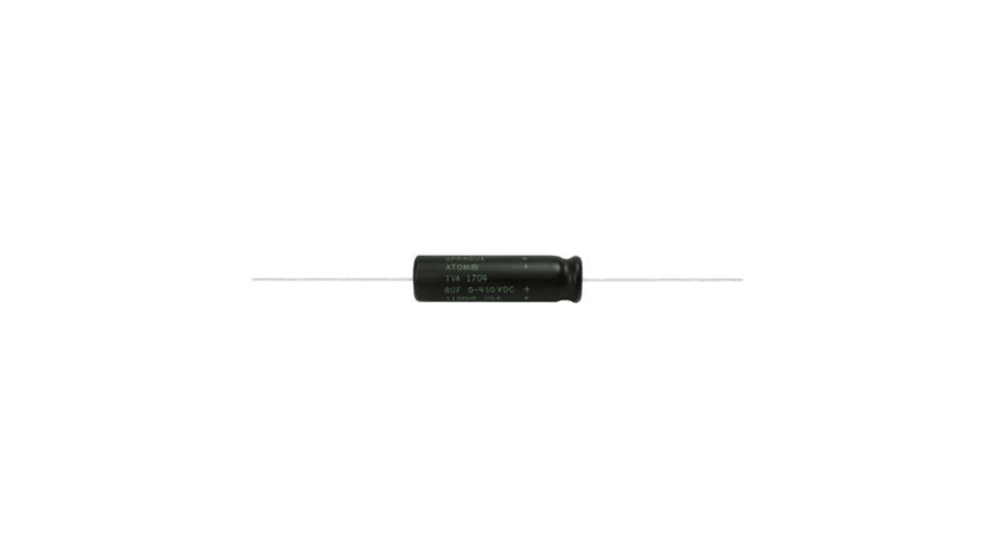 Condensador electrolítico Vishay serie TVA, 250μF, 25V dc, Axial, Orificio pasante, 9.525 (Dia.) x 23.8mm