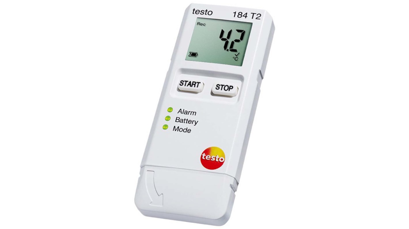 Registrador de datos Testo 184-T2, para Temperatura, con alarma, display LCD, interfaz NFC, USB