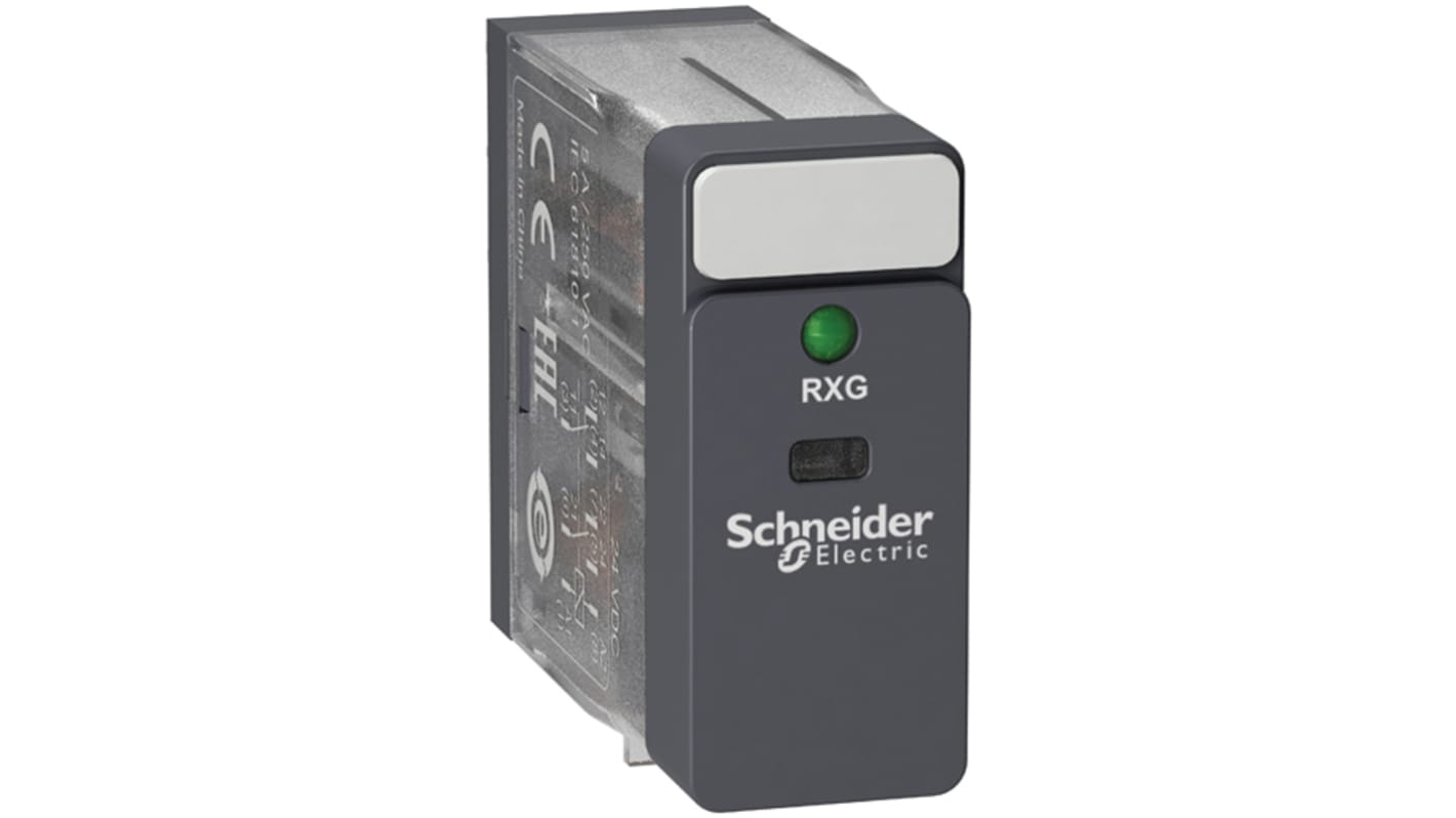 Relè di potenza Schneider Electric serie Harmony Relay RXG, DPDT, bobina 24V ca, A innesto