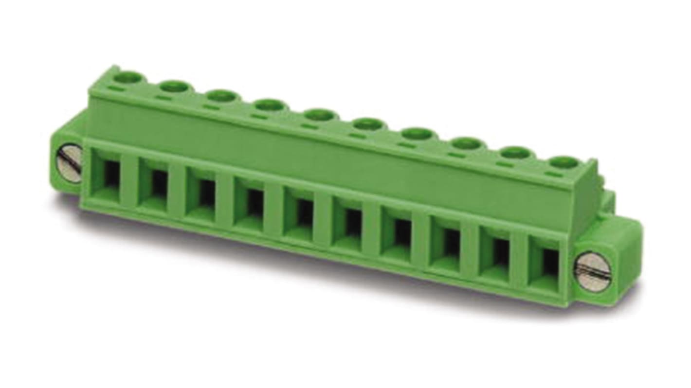 Borne enchufable para PCB Hembra Phoenix Contact de 3 vías, paso 5.08mm, 8A, de color Verde, montaje de cable,