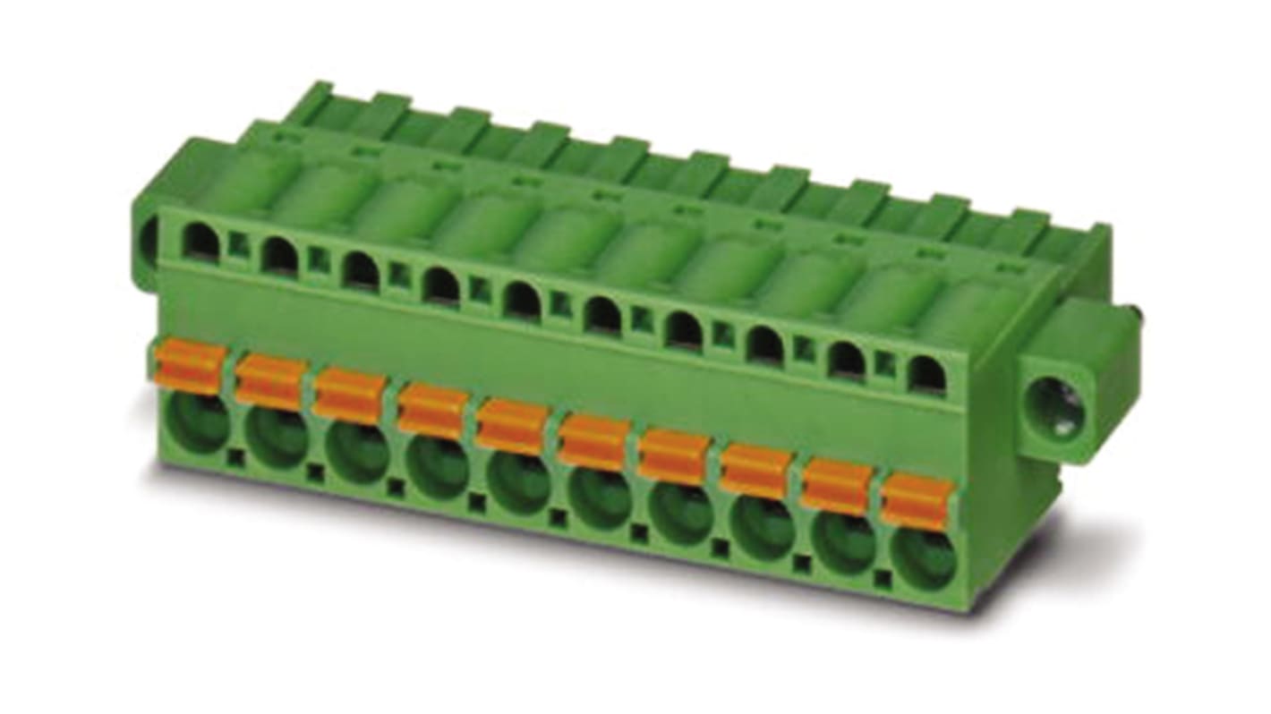 Borne enchufable para PCB Hembra Phoenix Contact de 7 vías, paso 5.08mm, 12A, de color Verde, terminación Mordaza de