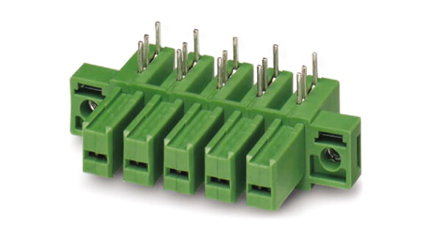 Phoenix Contact 7.62mm Pitch 2 Way Right Angle Pluggable Terminal Block, Inverted Header, Through Hole, Solder