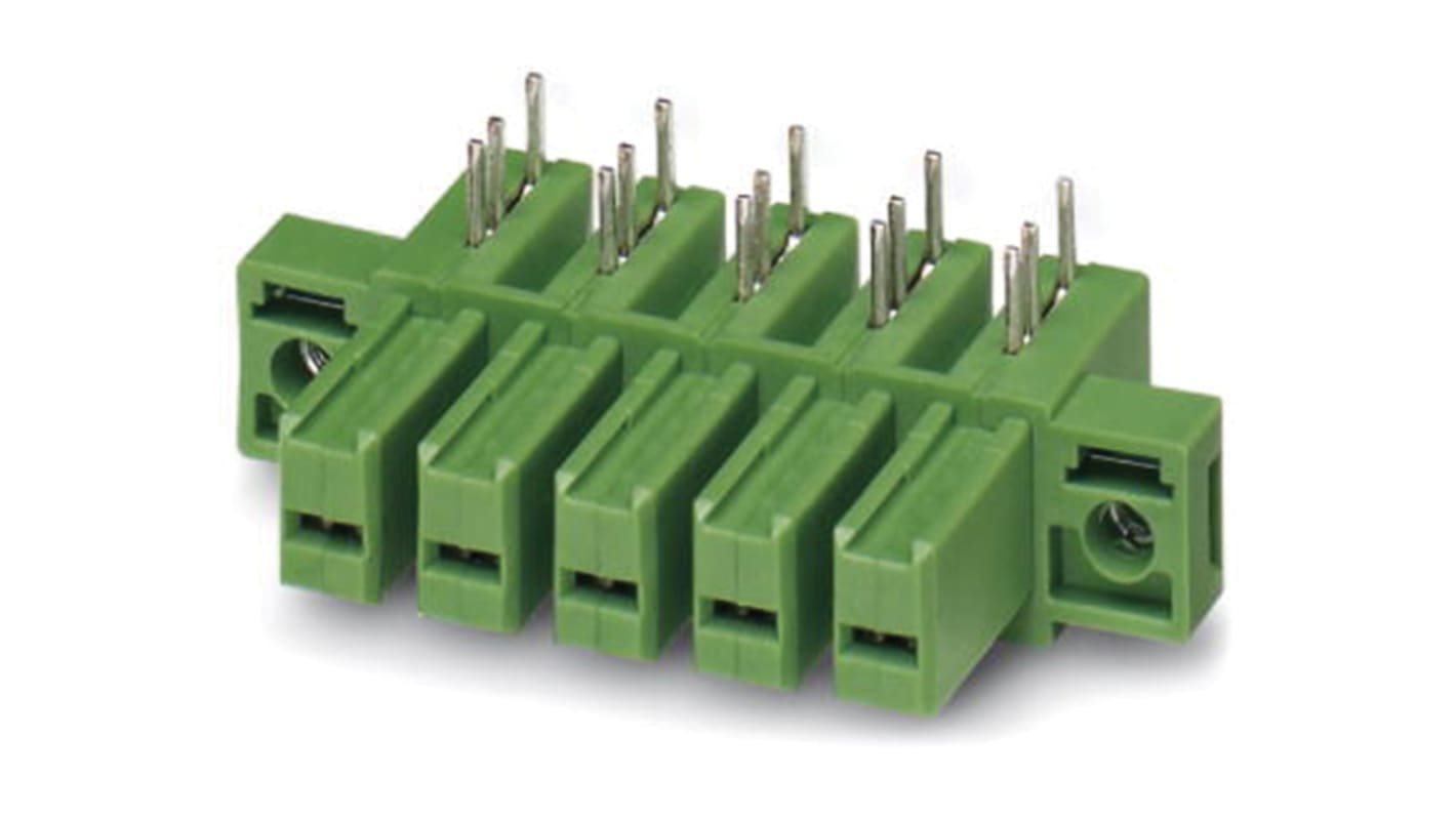 Phoenix Contact 7.62mm Pitch 12 Way Right Angle Pluggable Terminal Block, Inverted Header, Through Hole, Solder