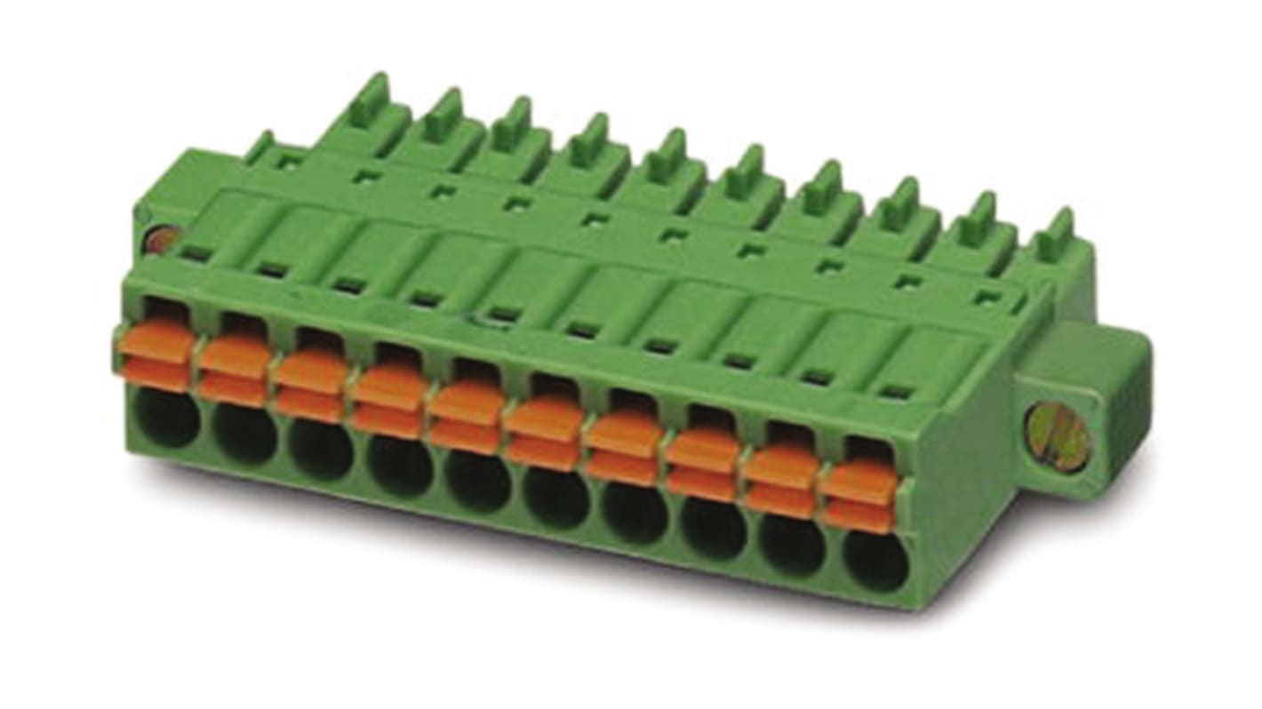 Borne enchufable para PCB Hembra Phoenix Contact de 9 vías , paso 3.81mm, 8A, de color Verde, montaje de cable,