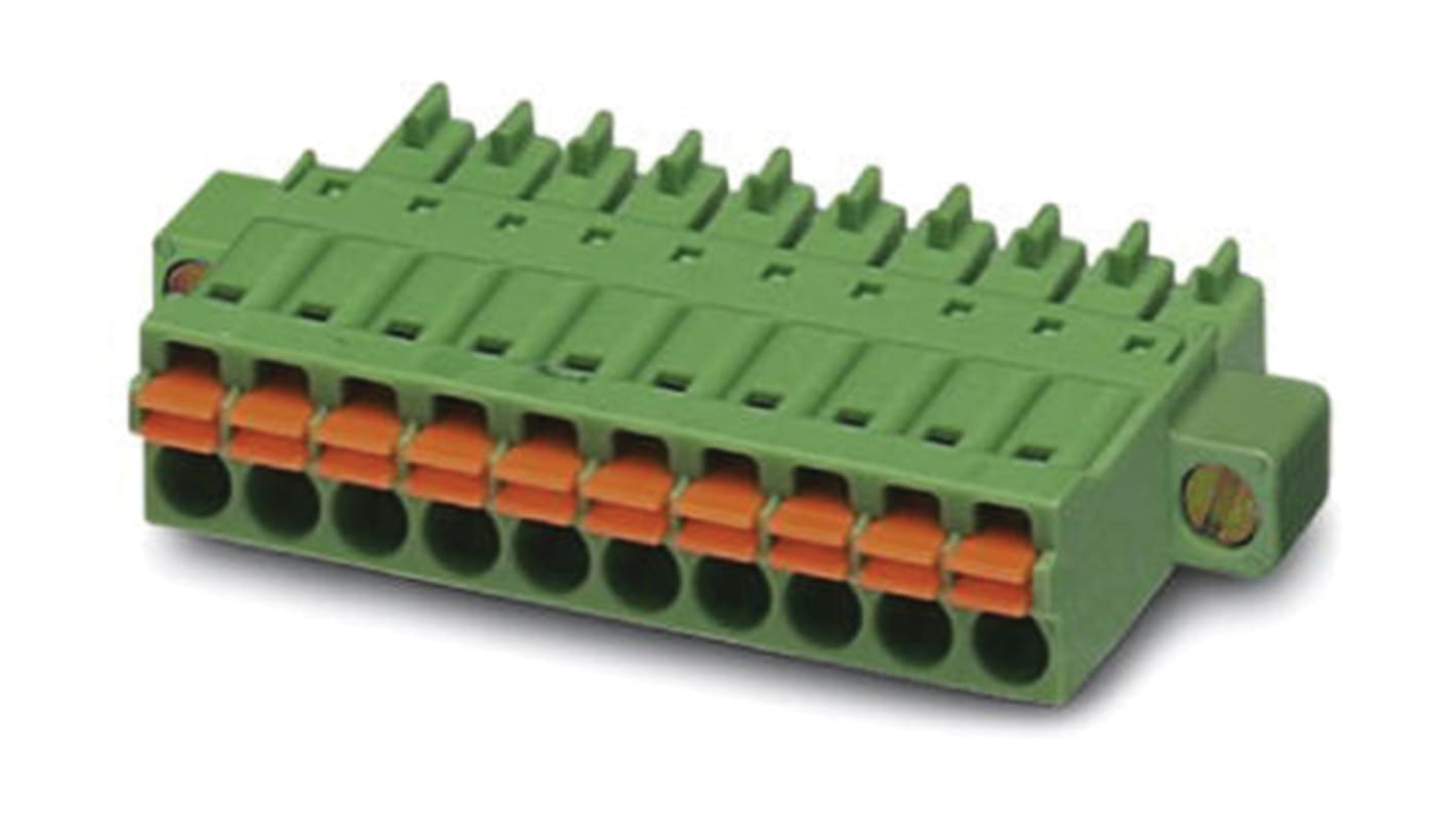 Borne enchufable para PCB Hembra Phoenix Contact de 18 vías , paso 3.81mm, 8A, de color Verde, montaje de cable,