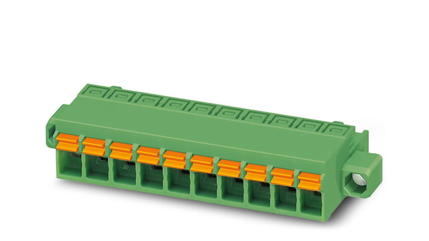 Borne enchufable para PCB Hembra Phoenix Contact de 16 vías, paso 5.08mm, 12A, de color Verde, terminación Mordaza de