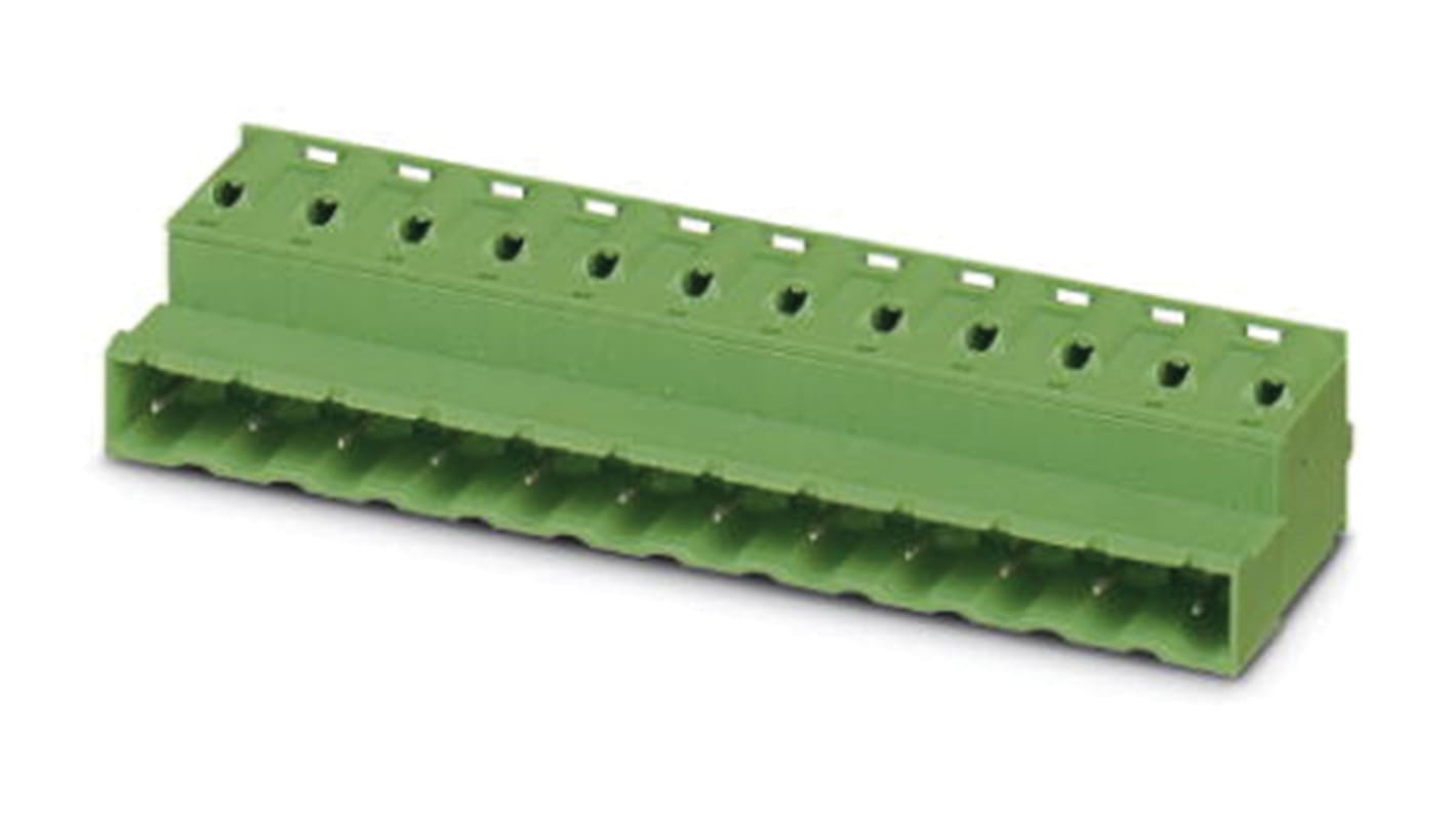 Borne enchufable para PCB Hembra Phoenix Contact de 8 vías, paso 7.62mm, 12A, de color Verde, terminación Mordaza de