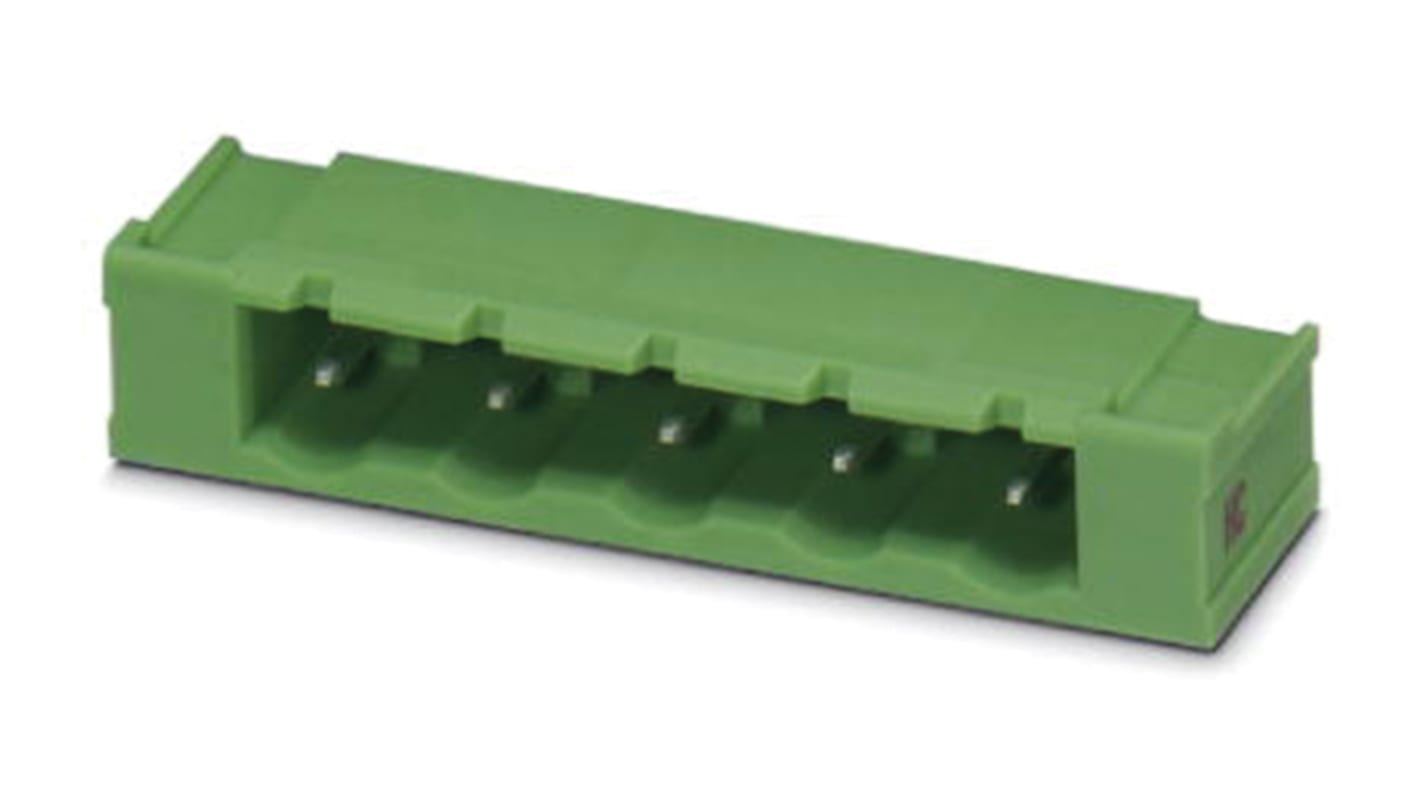 Phoenix Contact 7.62mm Pitch 5 Way Right Angle Pluggable Terminal Block, Header, Through Hole, Solder Termination