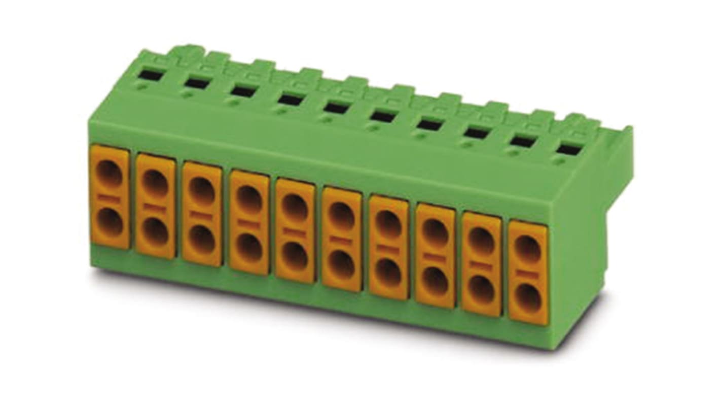 Phoenix Contact 5mm Pitch 2 Way Pluggable Terminal Block, Plug, Spring Cage Termination