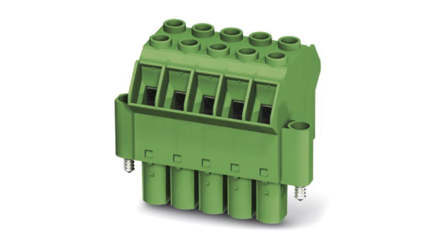 Borne enchufable para PCB Hembra Phoenix Contact de 4 vías, paso 10.16mm, 76A, de color Verde, terminación Tornillo