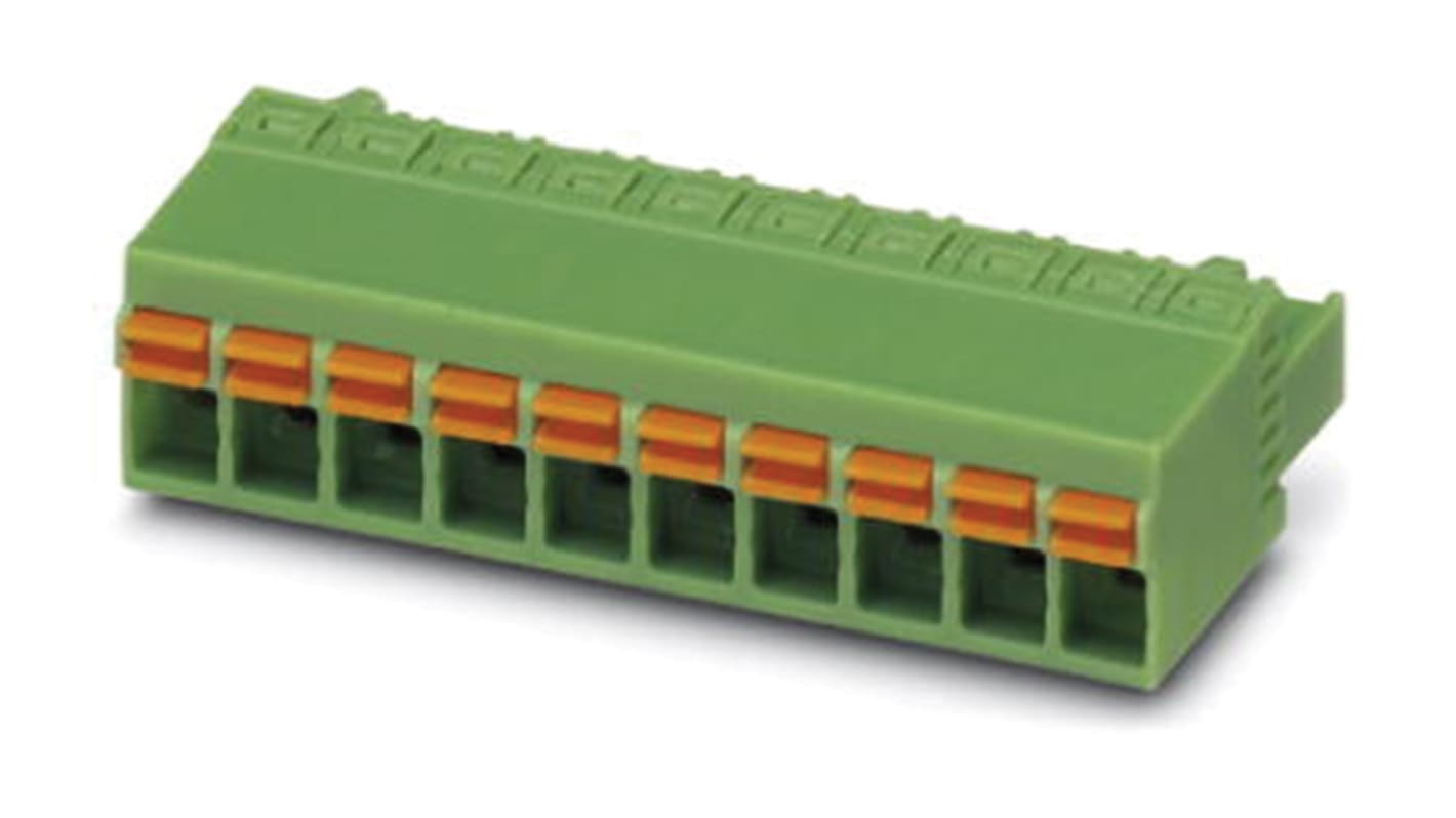 Phoenix Contact 5mm Pitch 10 Way Pluggable Terminal Block, Plug, Spring Cage Termination