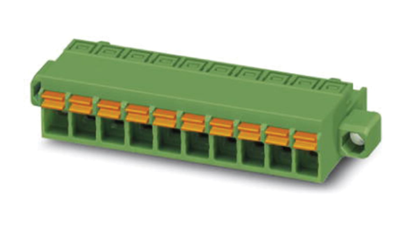 Borne enchufable para PCB Hembra Phoenix Contact de 9 vías, paso 5mm, 12A, de color Verde, terminación Mordaza de