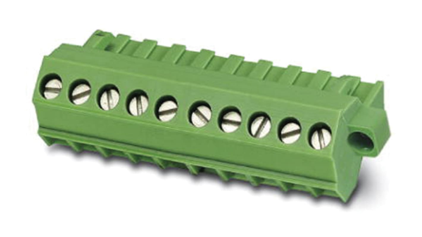Borne enchufable para PCB Hembra Phoenix Contact de 5 vías, paso 5.08mm, 12A, de color Verde, terminación Tornillo