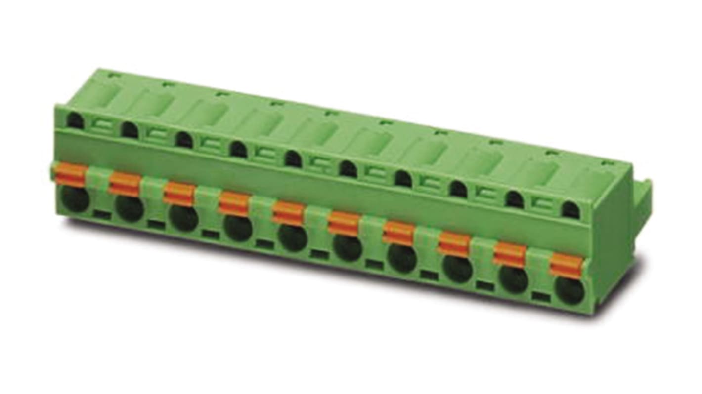 Borne enchufable para PCB Hembra Phoenix Contact de 4 vías, paso 7.62mm, 12A, de color Verde, terminación Mordaza de