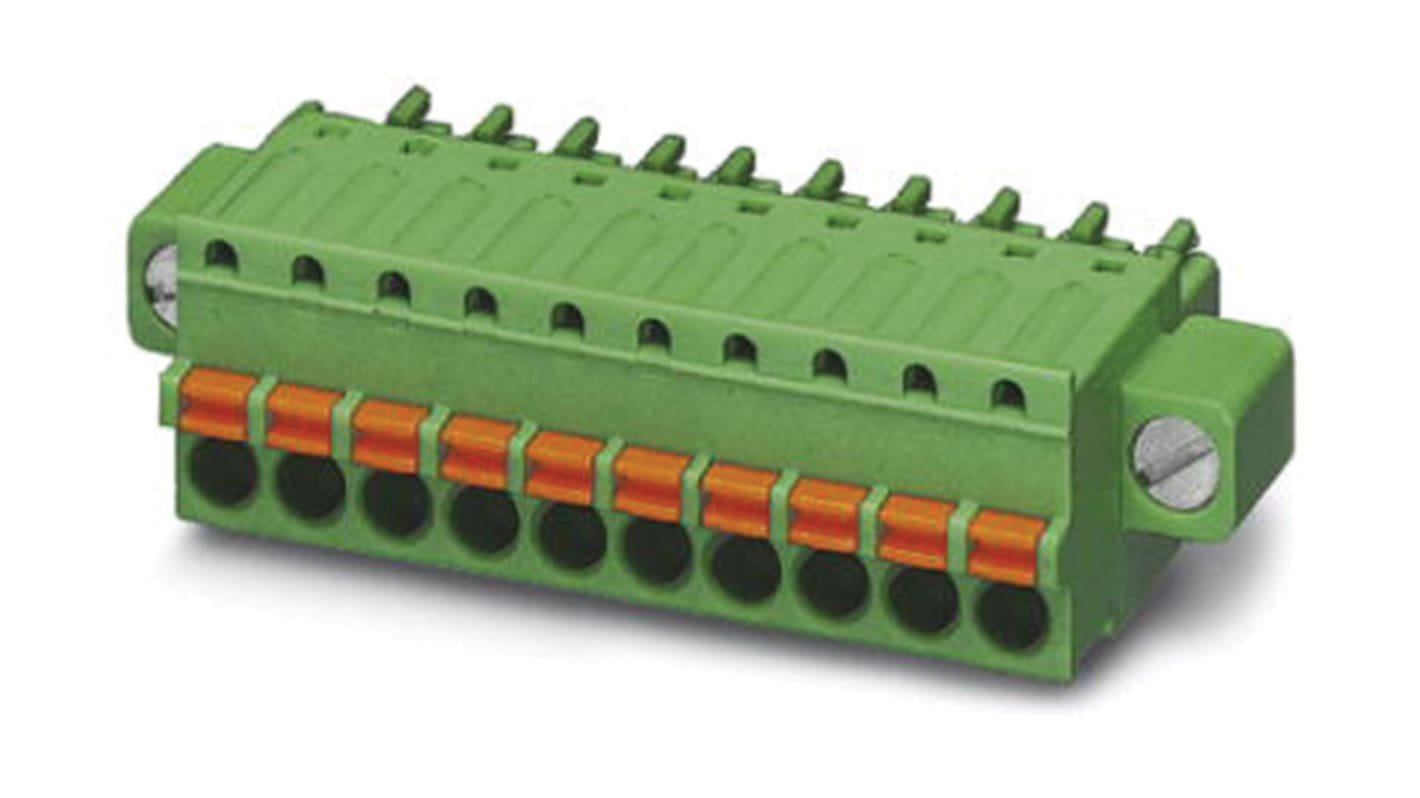 Borne enchufable para PCB Hembra Phoenix Contact de 11 vías, paso 3.5mm, 8A, de color Verde, terminación Mordaza de