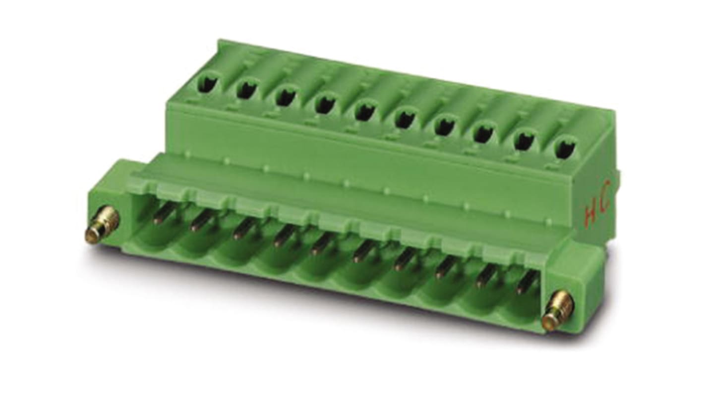 Borne enchufable para PCB Hembra Phoenix Contact de 5 vías, paso 5.08mm, 16A, de color Verde, terminación Mordaza de