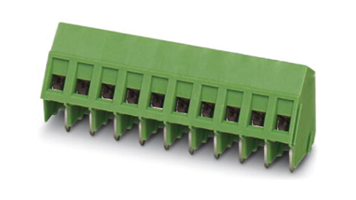 Borne para PCB Phoenix Contact de 16 vías, paso 5.08mm, 17.5A, de color Verde, montaje Montaje en orificio pasante,