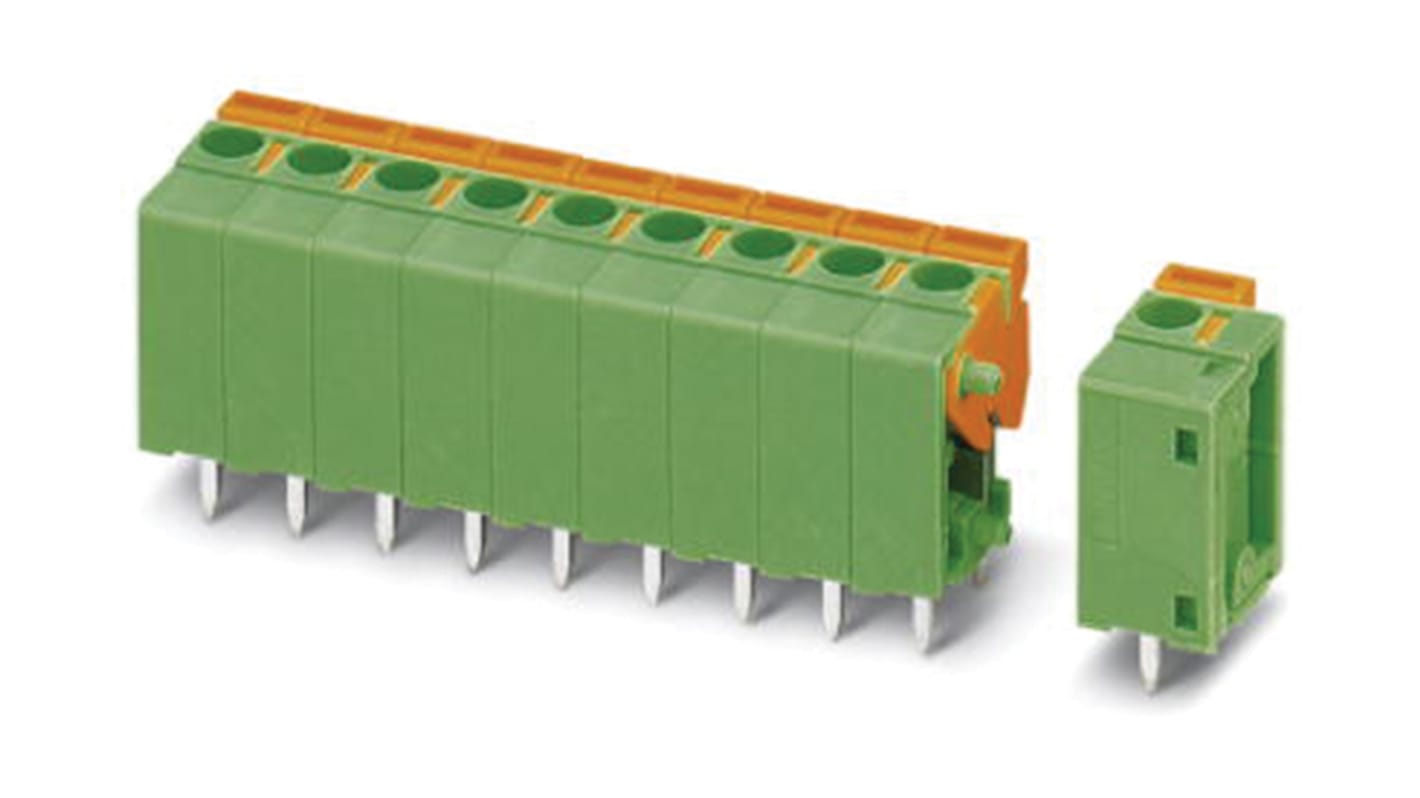 Phoenix Contact FFKDSA1/V1-5.08-20 Series PCB Terminal Block, 20-Contact, 5.08mm Pitch, Through Hole Mount, Spring Cage