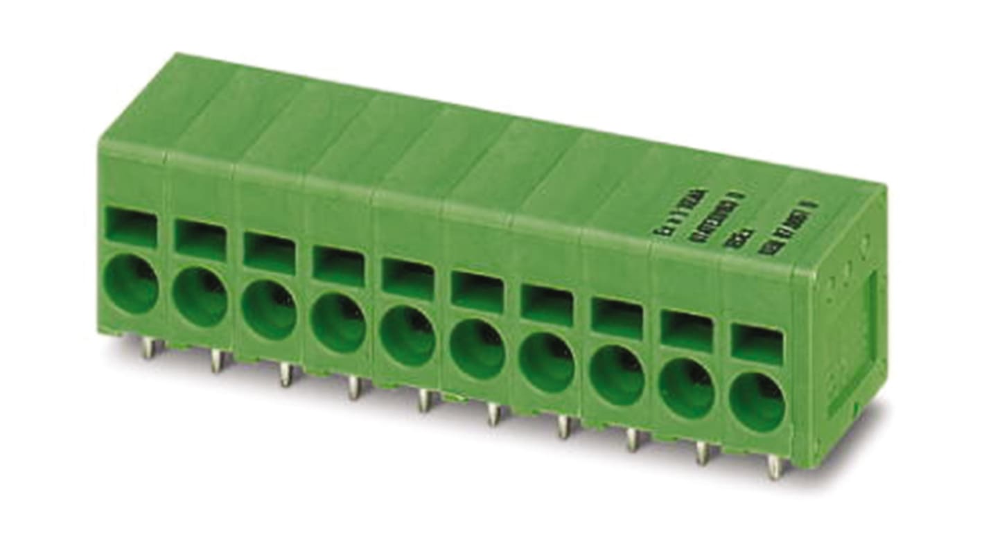 Phoenix Contact SPT 2.5/ 3-H-5.0-EX Series PCB Terminal Block, 3-Contact, 5mm Pitch, Through Hole Mount, Spring Cage