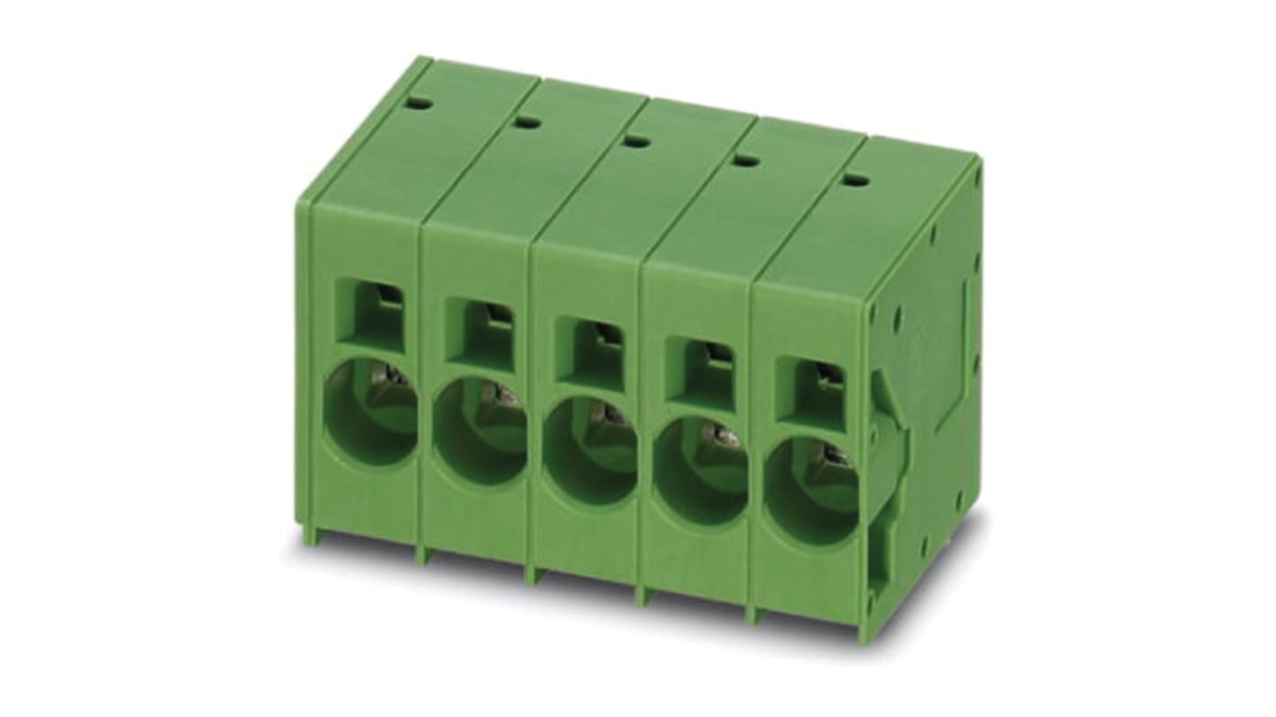 Bloque de terminal PCB Hembra Phoenix Contact de 9 vías, paso 10mm, 76A, de color Verde, montaje Montaje en orificio