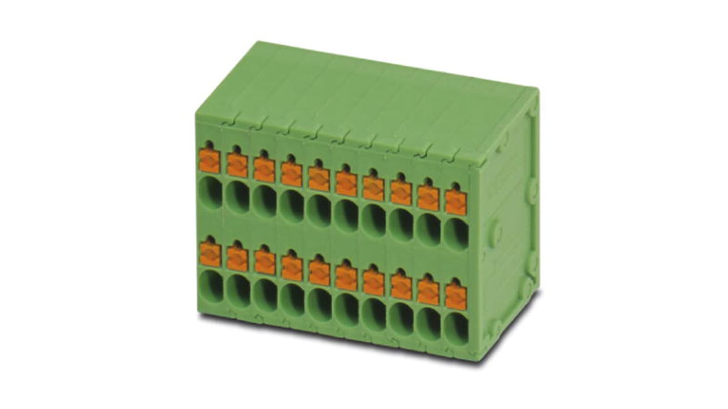 Phoenix Contact SPTD 1.5/10-H-3.5 Series PCB Terminal Block, 3.5mm Pitch, Through Hole Mount, Spring Cage Termination