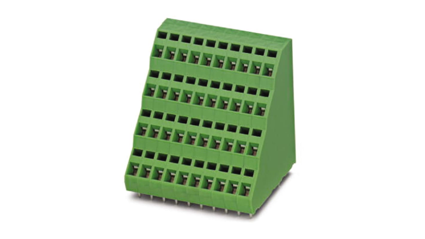 Bloque de terminal PCB Hembra Phoenix Contact de 1 vía, paso 5.08mm, 12A, de color Verde, montaje Montaje en orificio