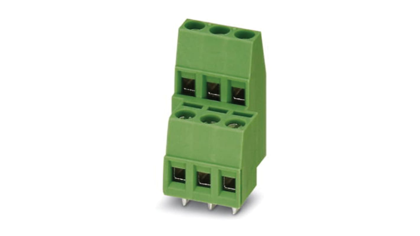 Borne para PCB Phoenix Contact de 9 vías, paso 5.08mm, 17.5A, de color Verde, montaje Montaje en orificio pasante,