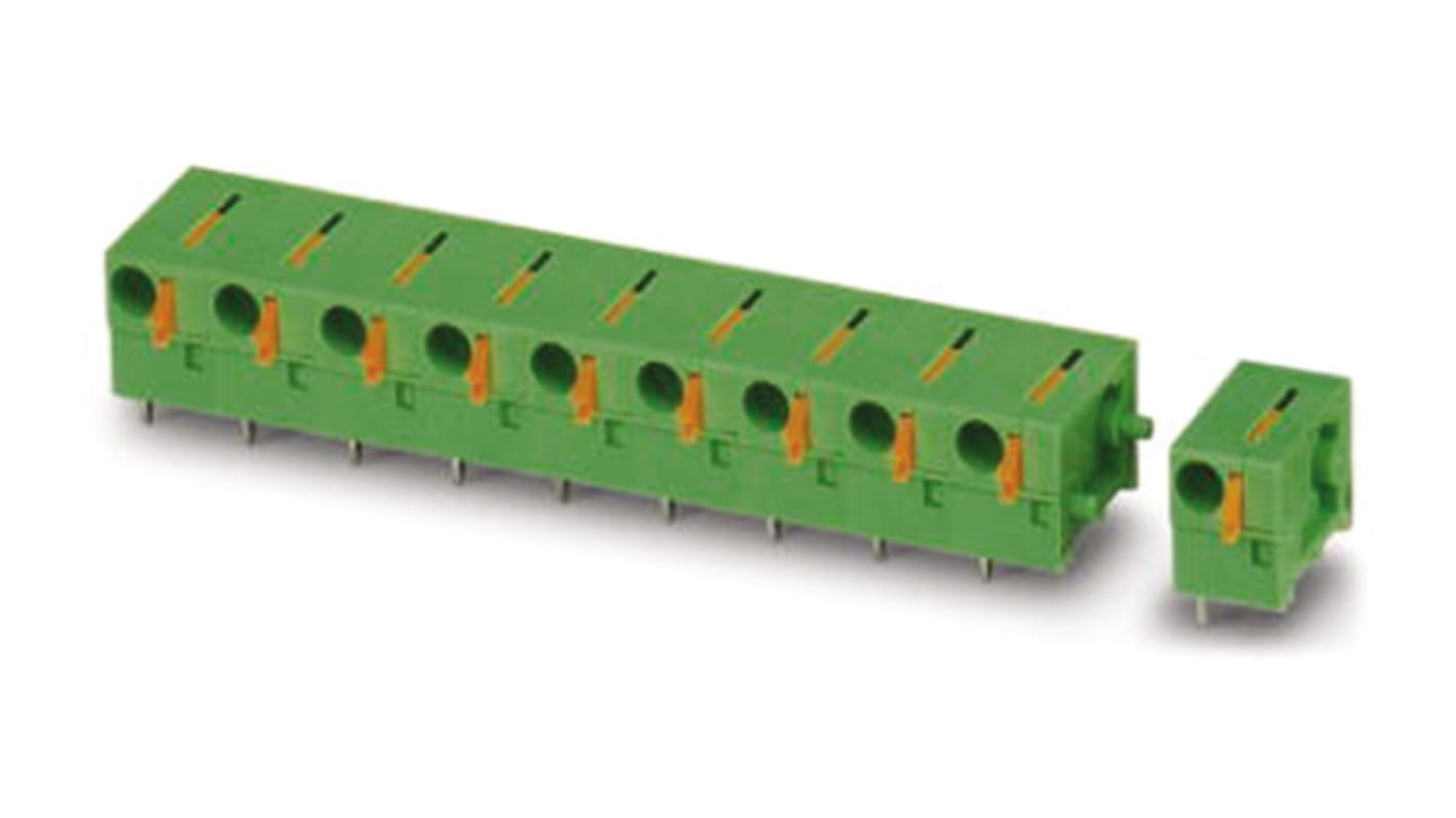 Borne para PCB Hembra Phoenix Contact de 3 vías, paso 7.62mm, 17.5A, de color Verde, montaje Montaje en orificio