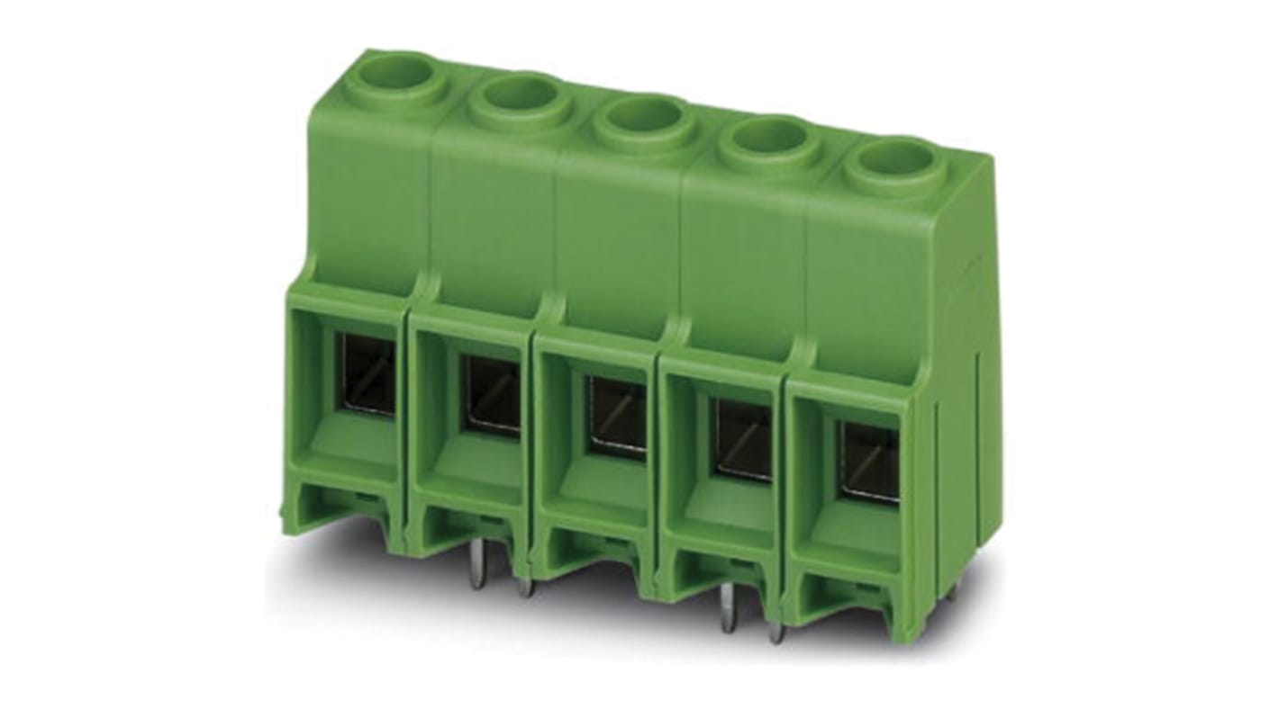 Bloque de terminal PCB Phoenix Contact de 6 vías, paso 10.16mm, 76A, de color Verde, montaje Montaje en orificio