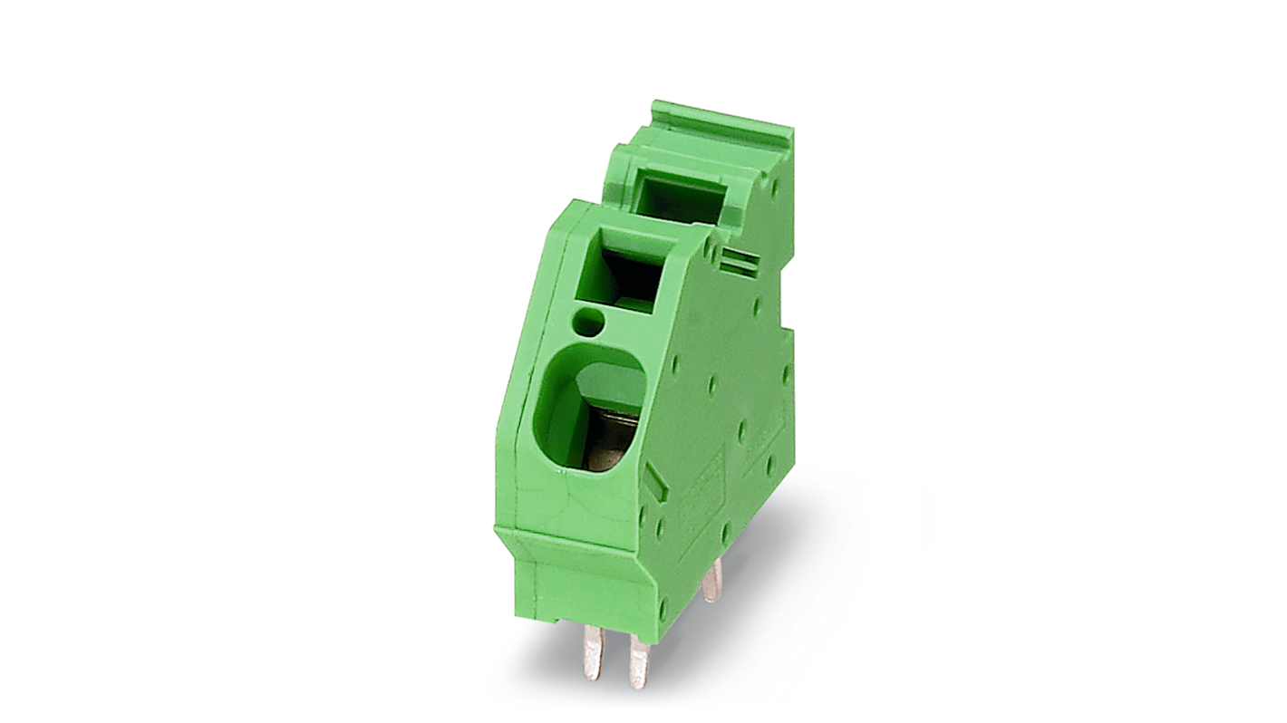 Borne para PCB Hembra Phoenix Contact de 1 vía, paso 10mm, 76A, de color Verde, montaje Montaje en orificio pasante,