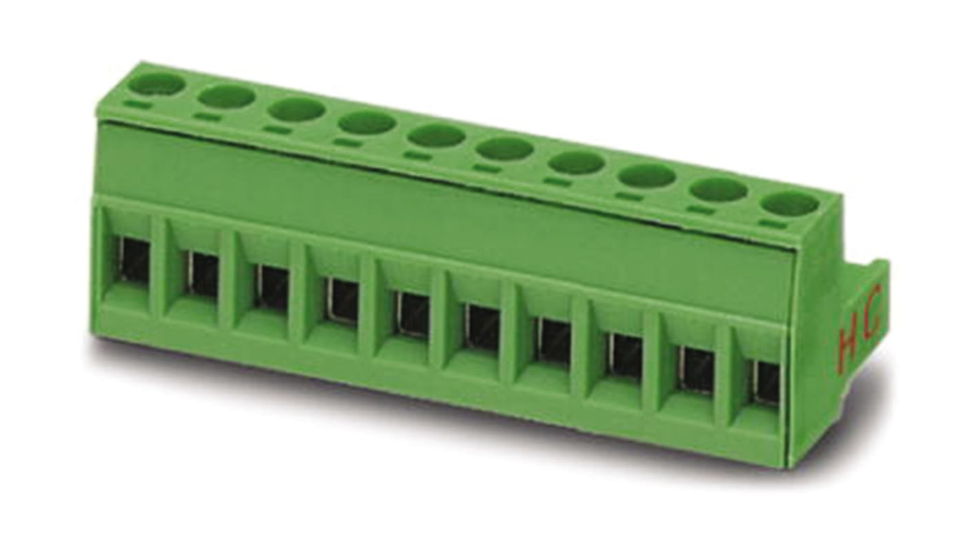 Borne enchufable para PCB Hembra Phoenix Contact de 5 vías, paso 5.08mm, 16A, de color Verde, terminación Tornillo