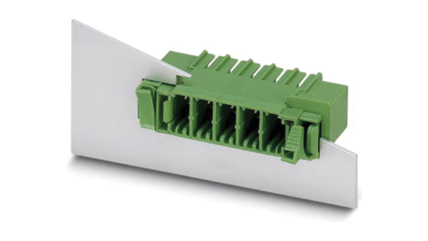 Phoenix Contact 7.62mm Pitch 3 Way Right Angle Pluggable Terminal Block, Feed Through Header, Panel Mount, Through